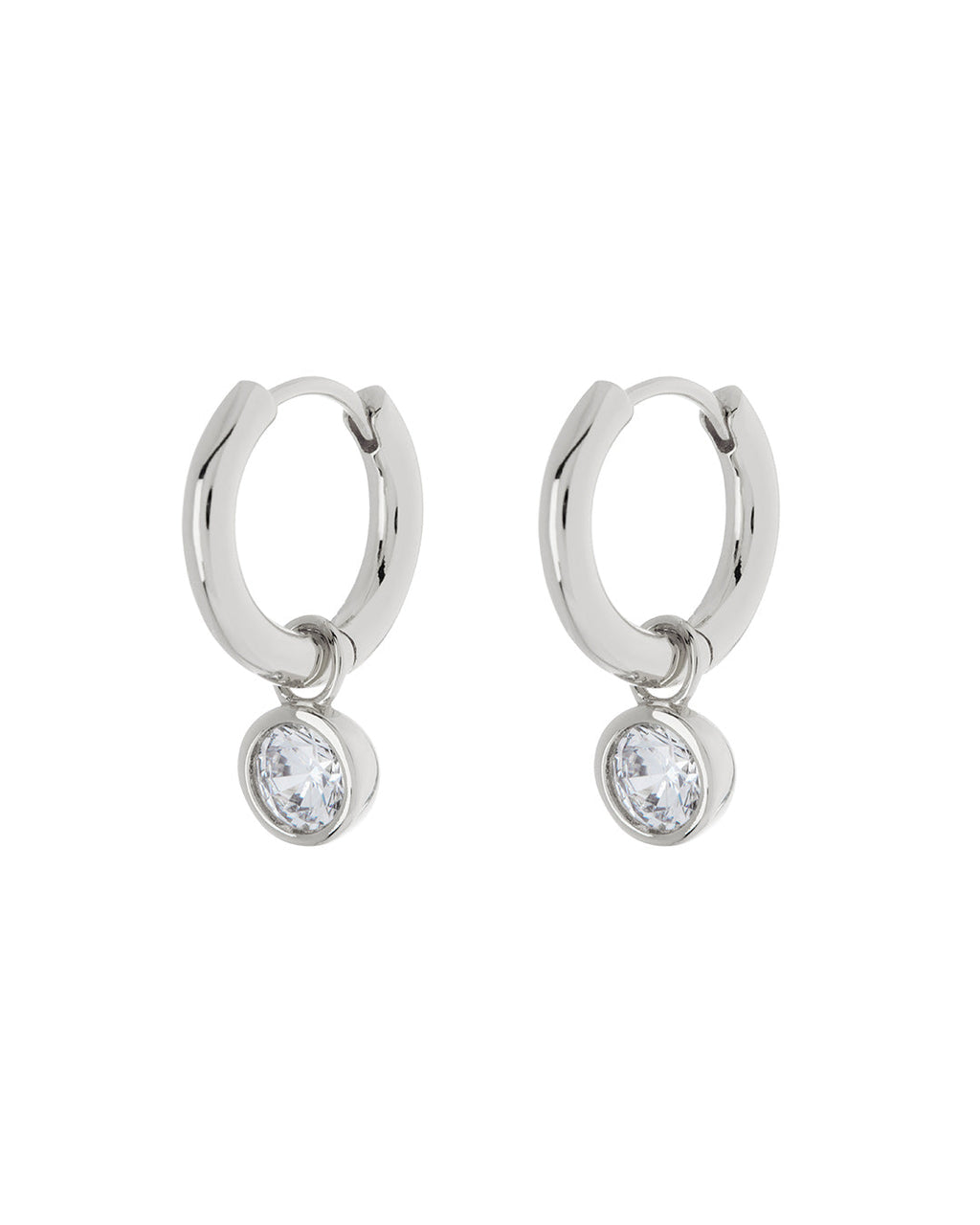 Bezel Charm Huggies- Silver