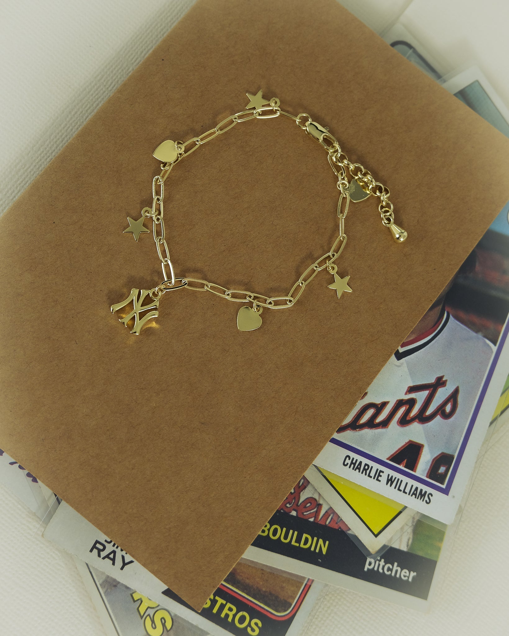 The MLB Star + Hearts Logo Charm Bracelet- Gold