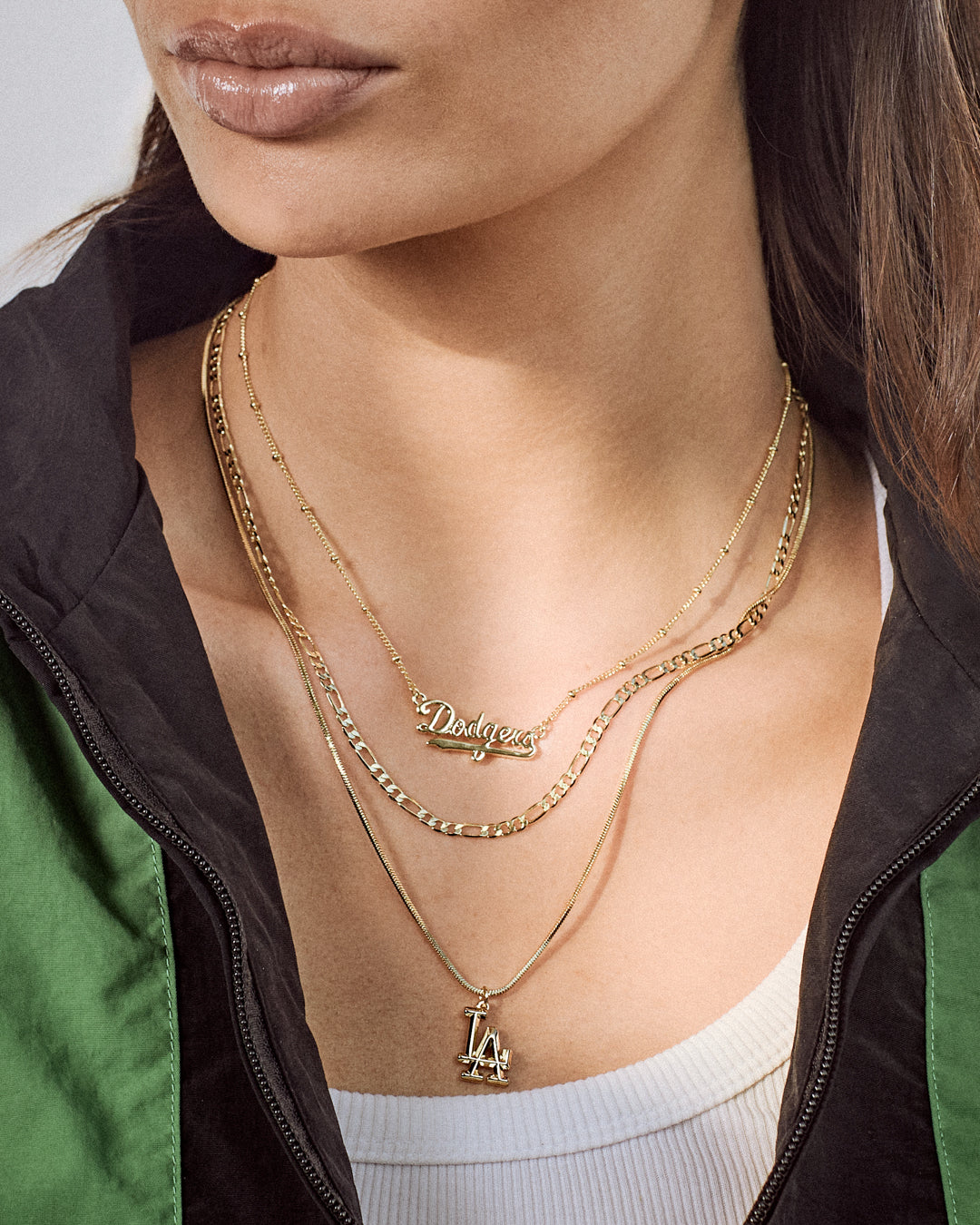 The MLB Double Chain Logo Necklace- Silver