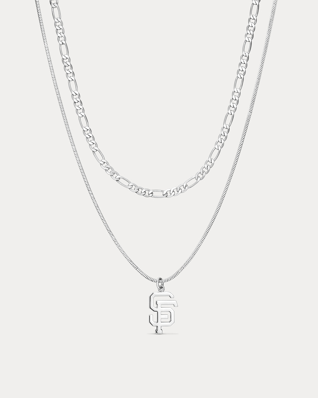 The MLB Double Chain Logo Necklace- Silver