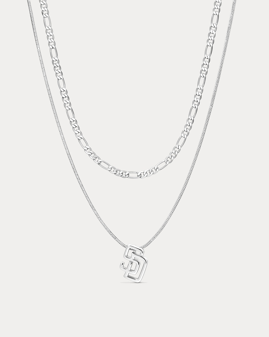 The MLB Double Chain Logo Necklace- Silver