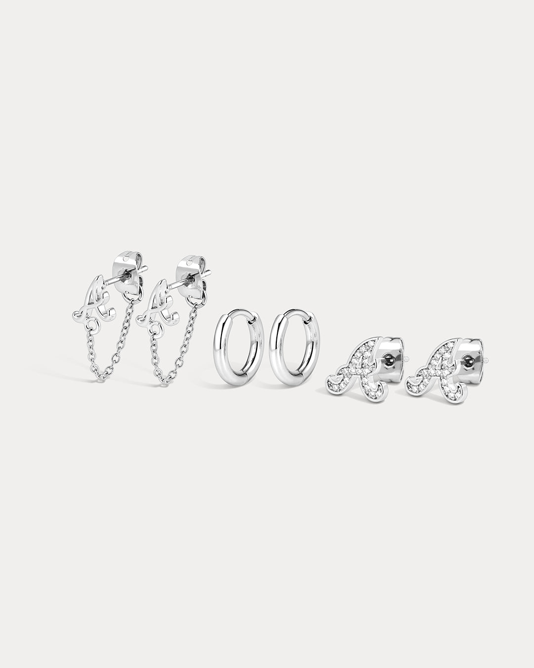 The MLB Logo Chain Link Earring Set- Silver