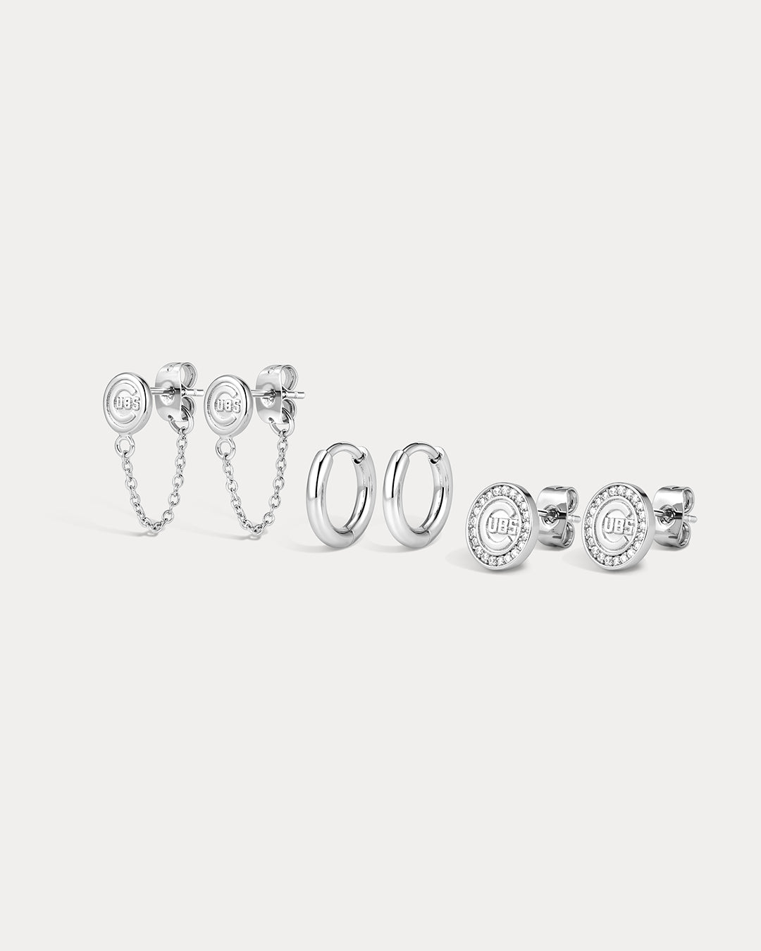 The MLB Logo Chain Link Earring Set- Silver