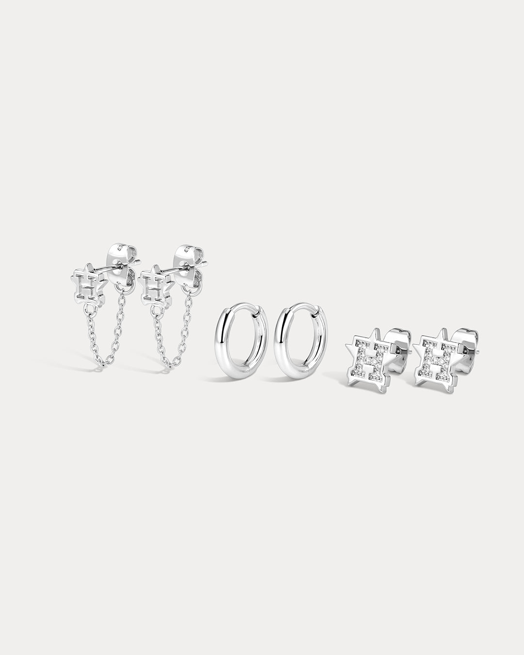 The MLB Logo Chain Link Earring Set- Silver