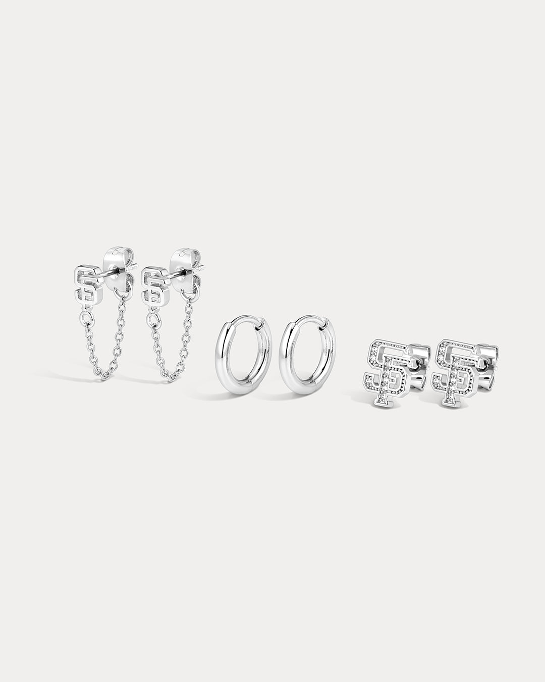 The MLB Logo Chain Link Earring Set- Silver