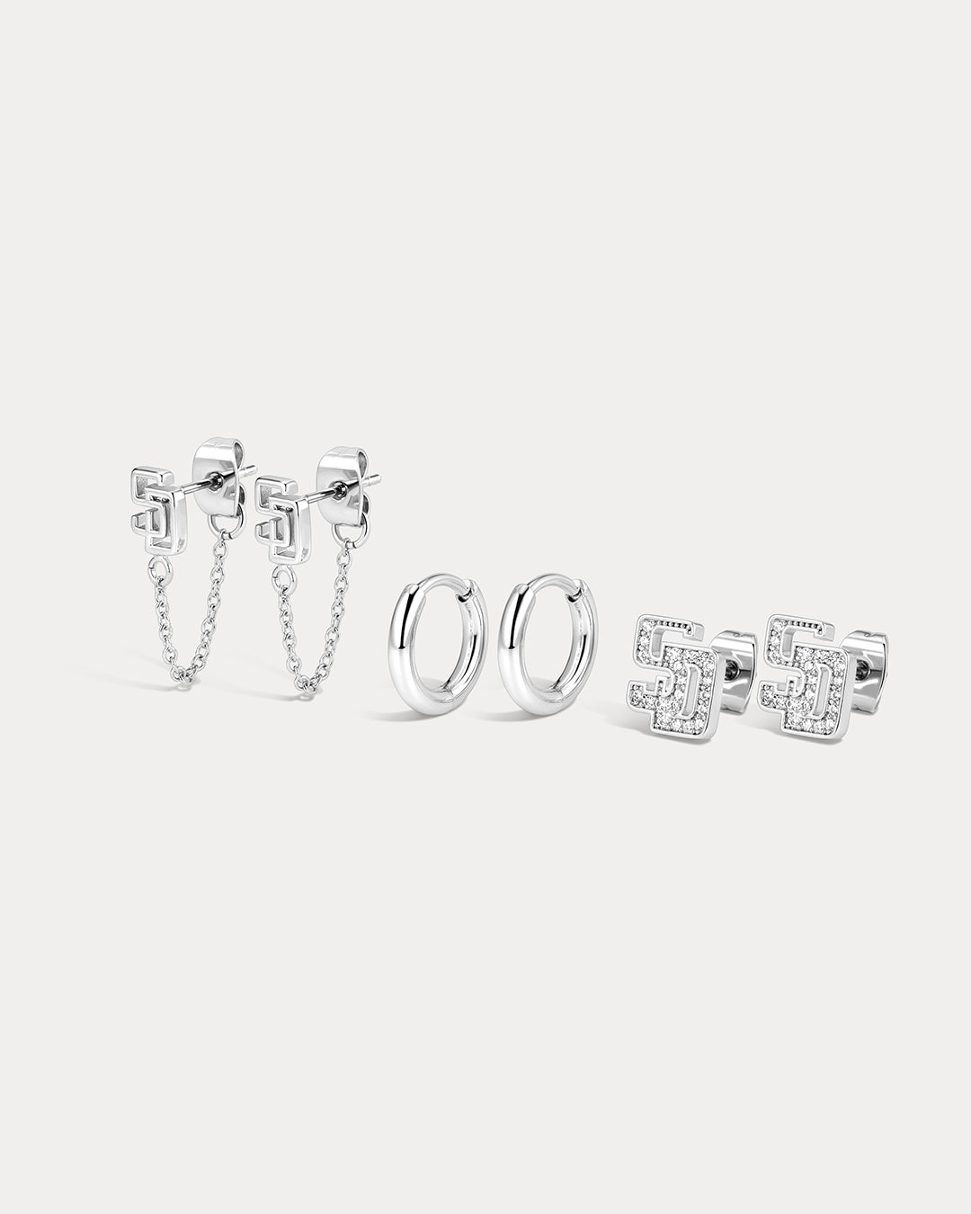 The MLB Logo Chain Link Earring Set- Silver