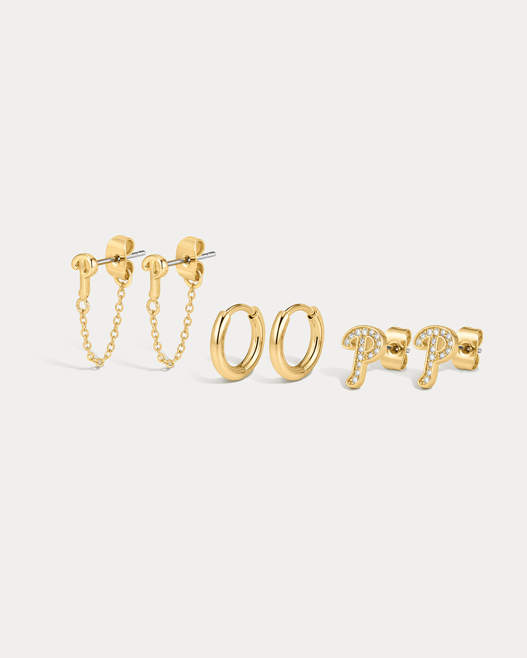 The MLB Logo Chain Link Earring Set- Gold