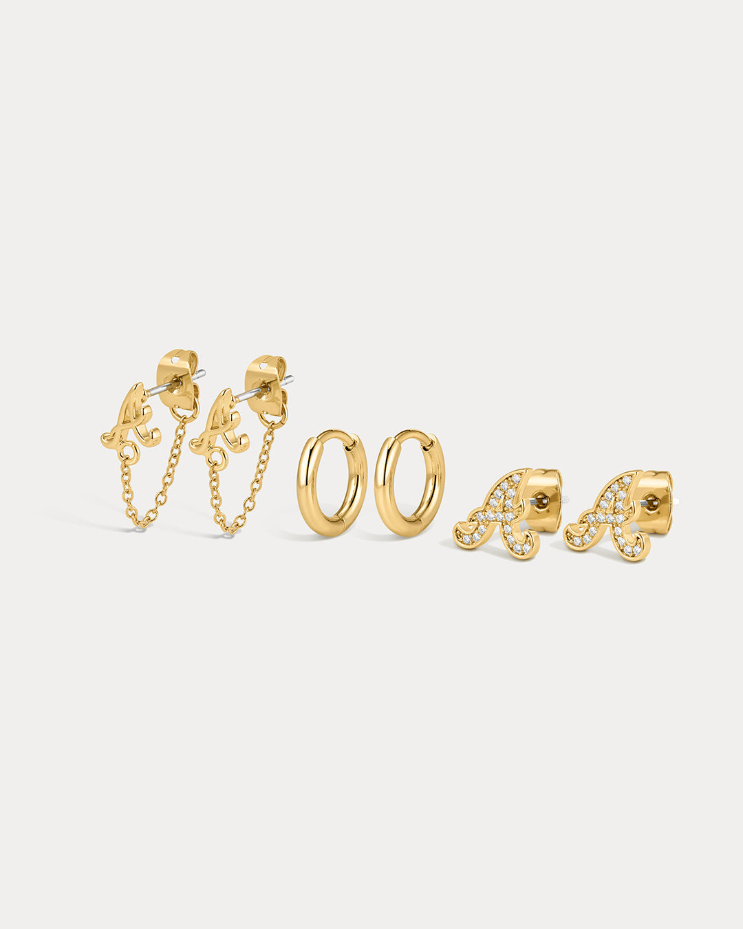 The MLB Logo Chain Link Earring Set- Gold