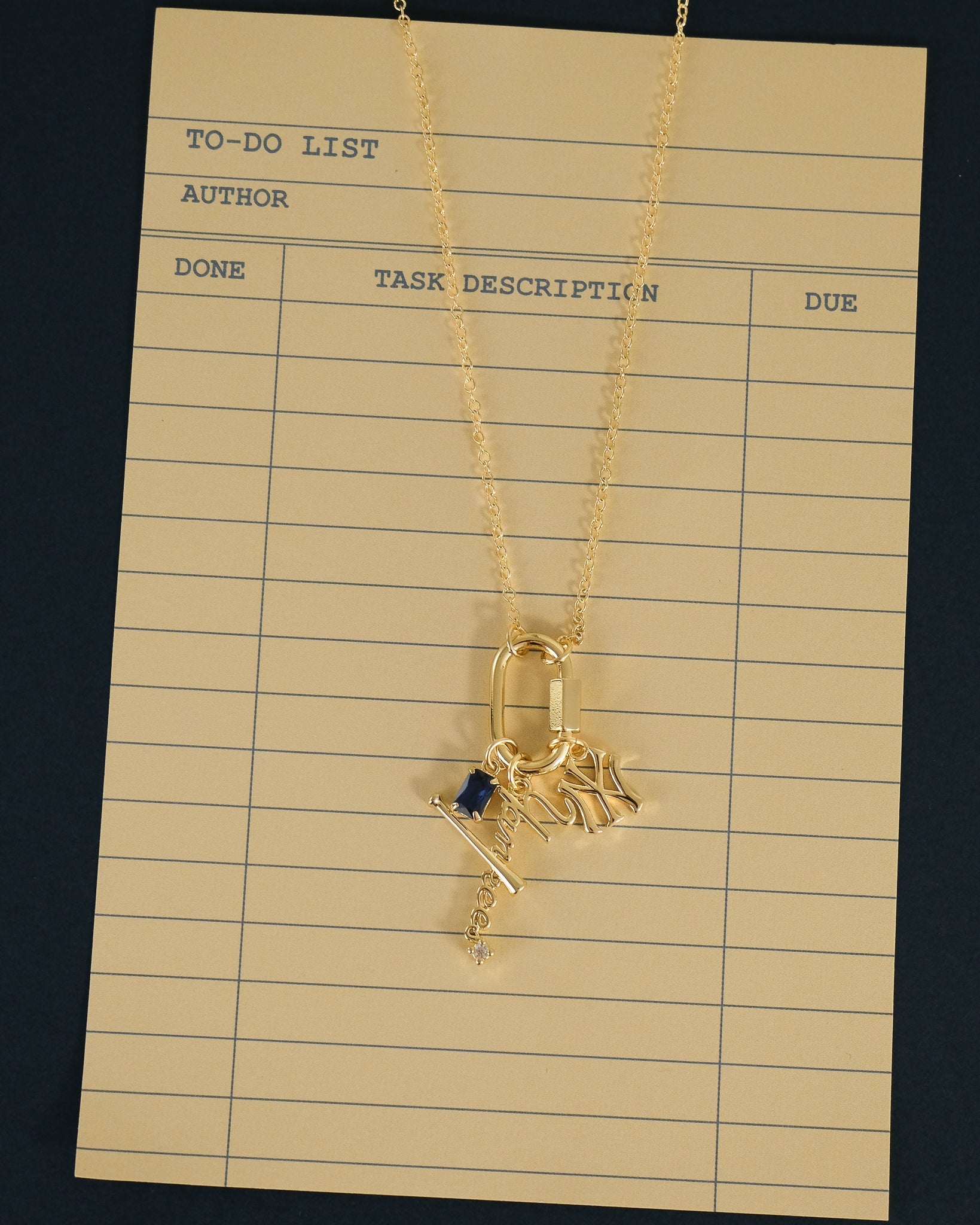 The MLB Logo Charm Carabiner Necklace- Gold