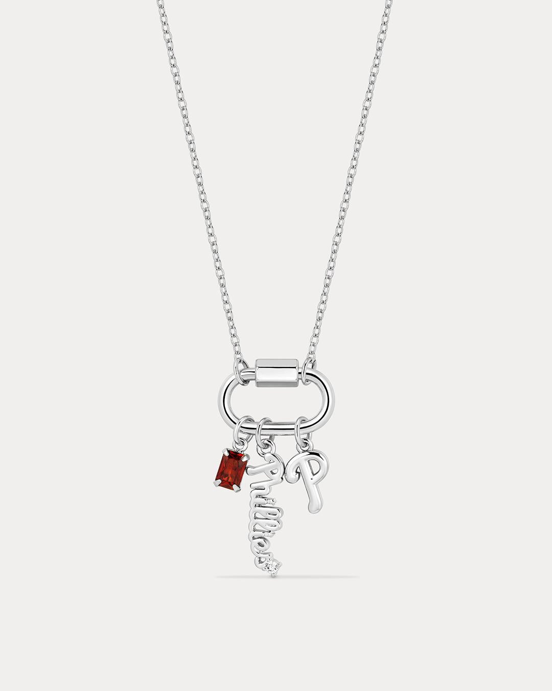 The MLB Logo Charm Carabiner Necklace- Silver