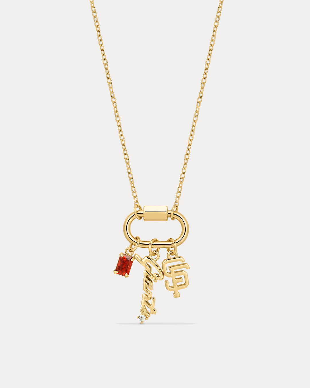 The MLB Logo Charm Carabiner Necklace- Gold