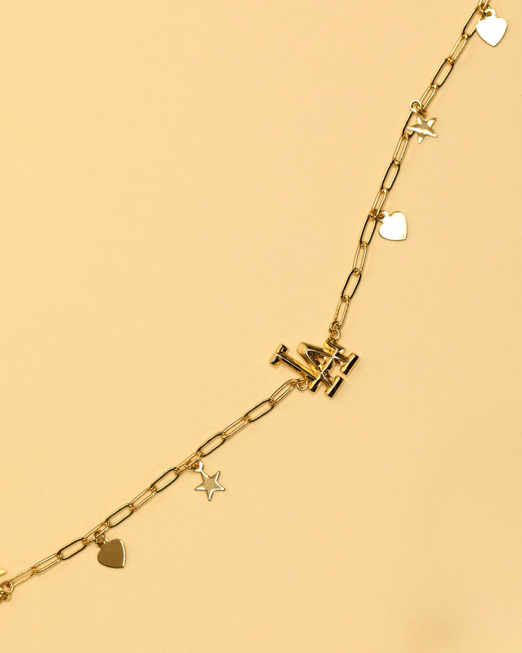 The MLB Star + Hearts Logo Charm Necklace- Gold