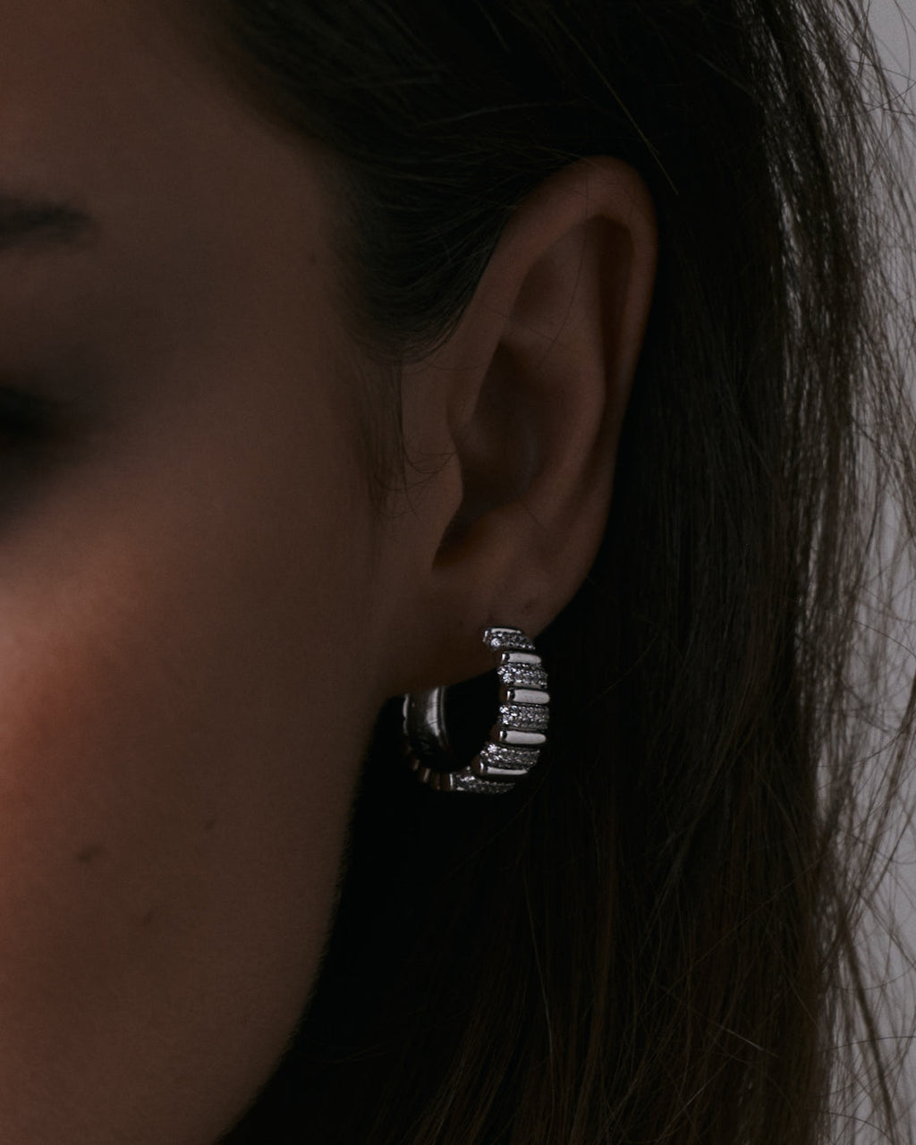 The Pave Marbella Ridged Hoops-Silver