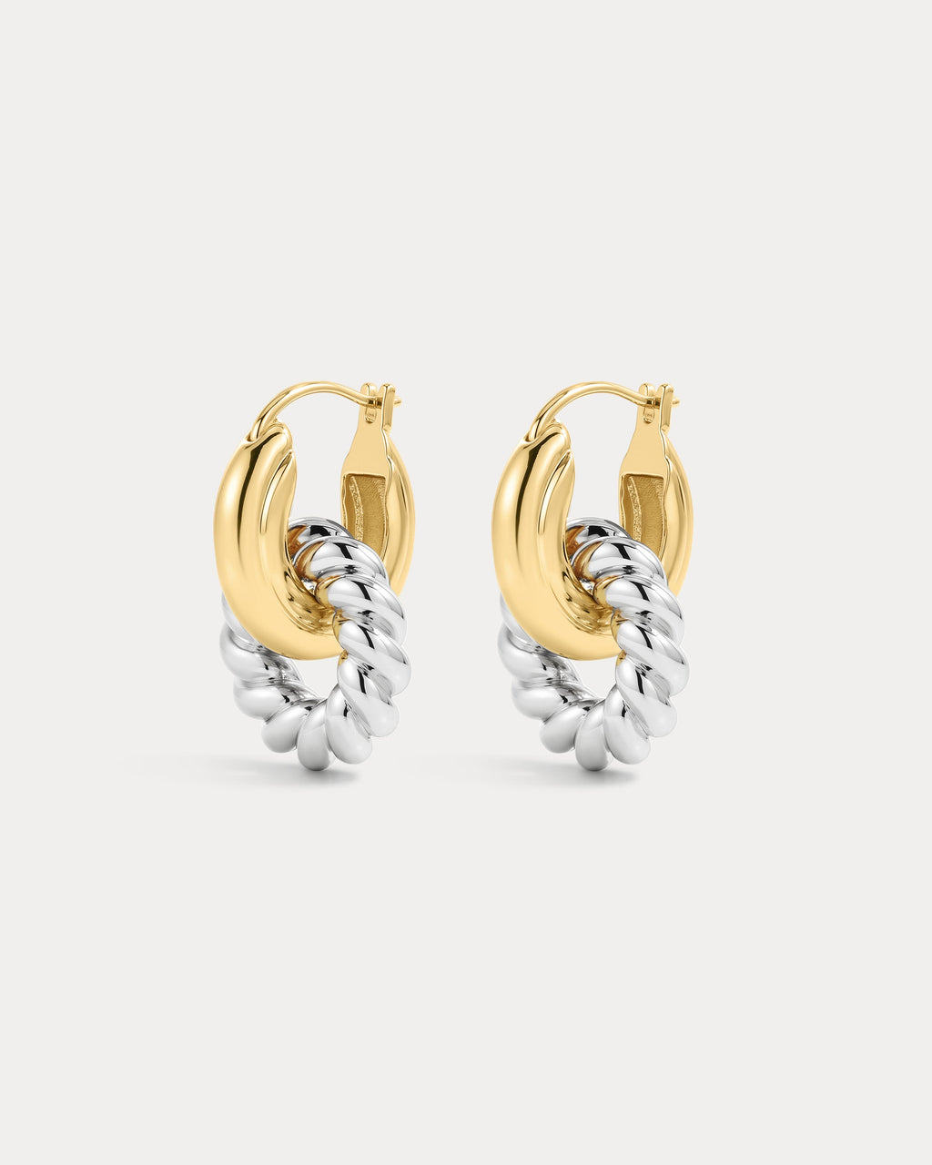 The Two-Tone Rope Interlock Hoops- Gold