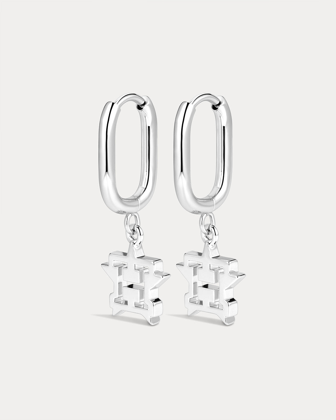 The MLB Logo Charm Oval Hoop Earrings- Silver