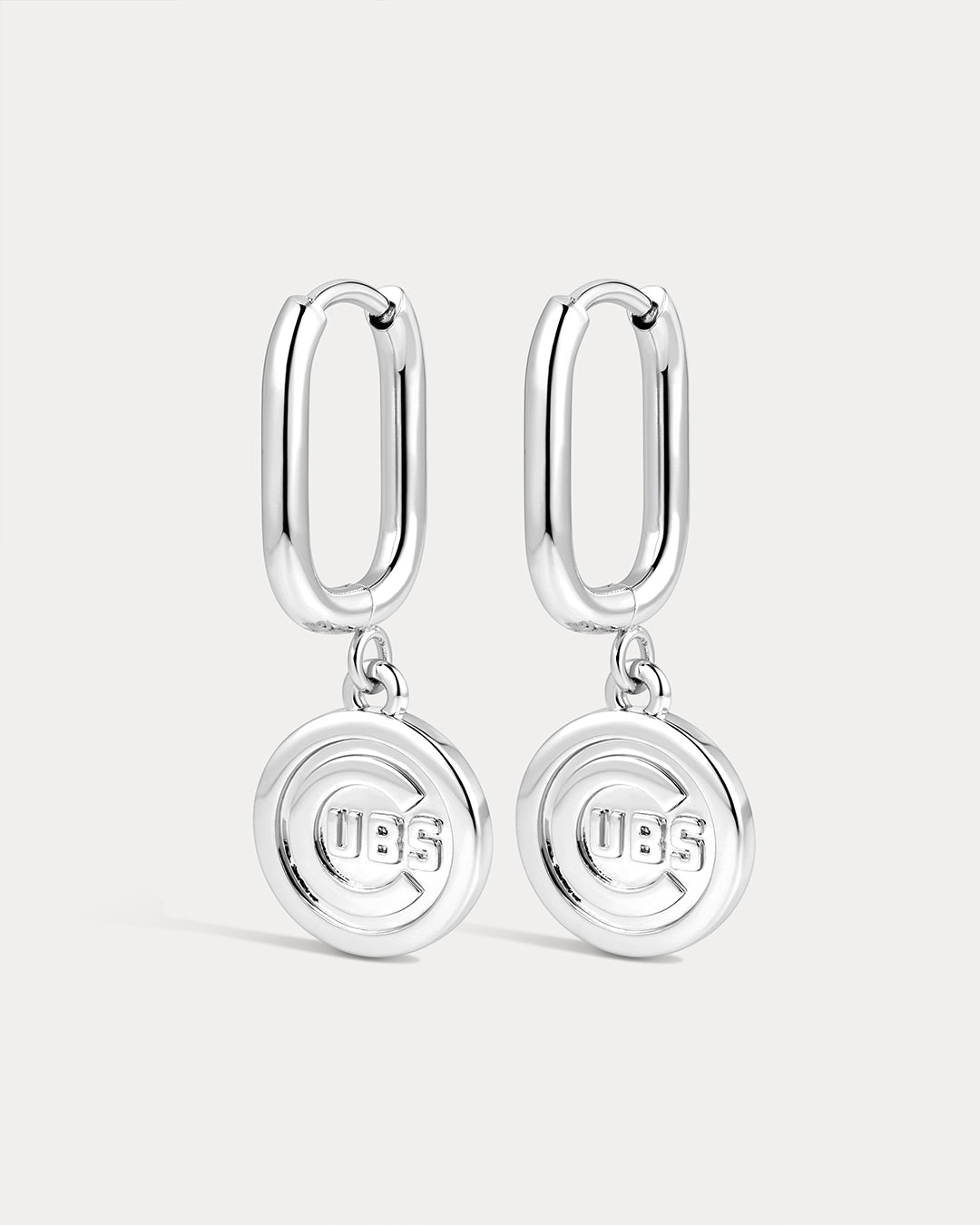 The MLB Logo Charm Oval Hoop Earrings- Silver