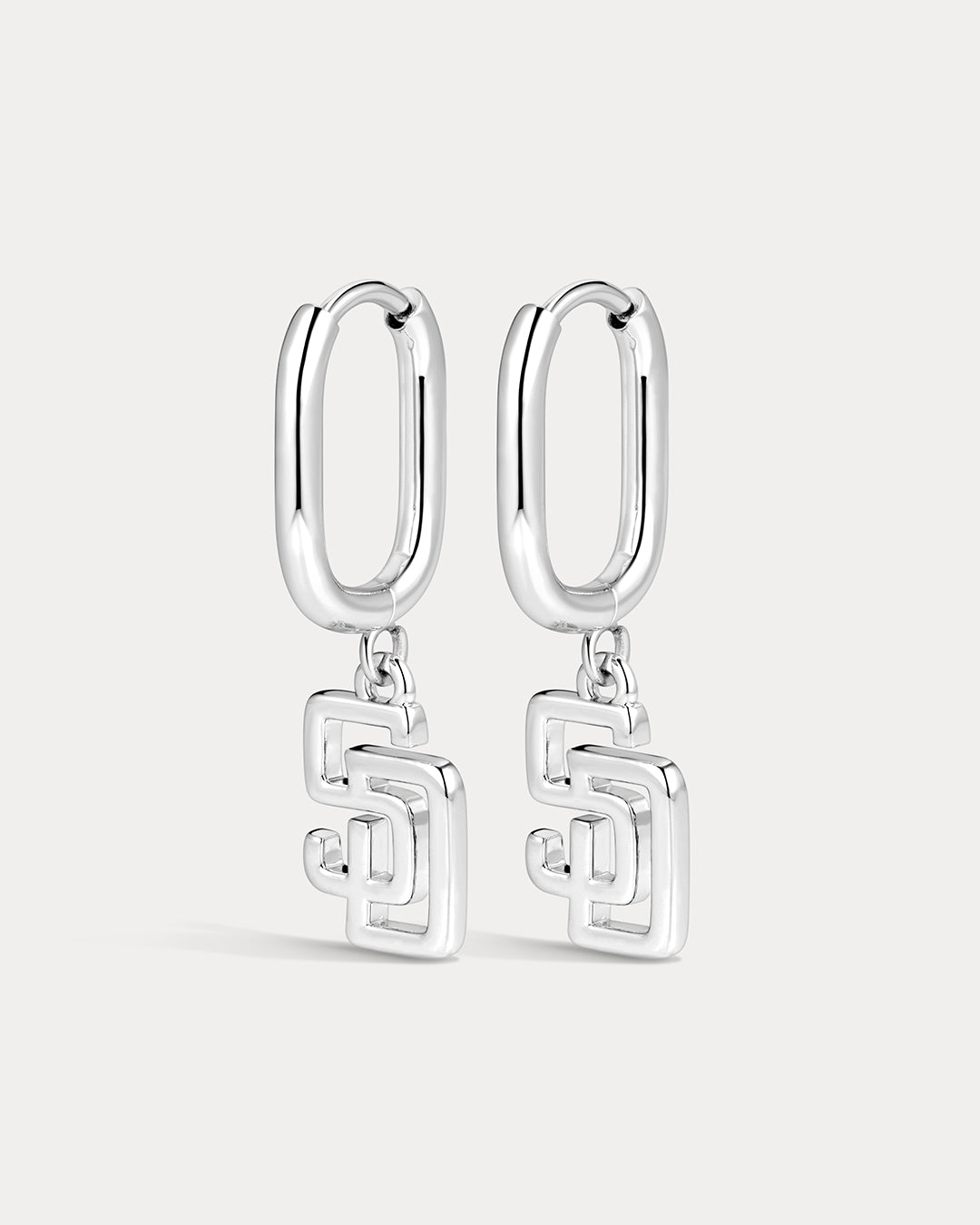 The MLB Logo Charm Oval Hoop Earrings- Silver