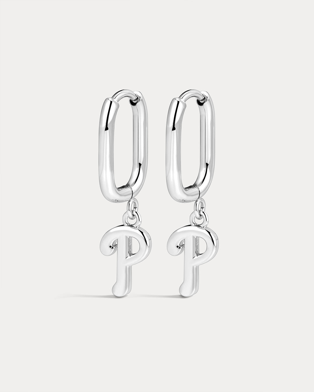 The MLB Logo Charm Oval Hoop Earrings- Silver