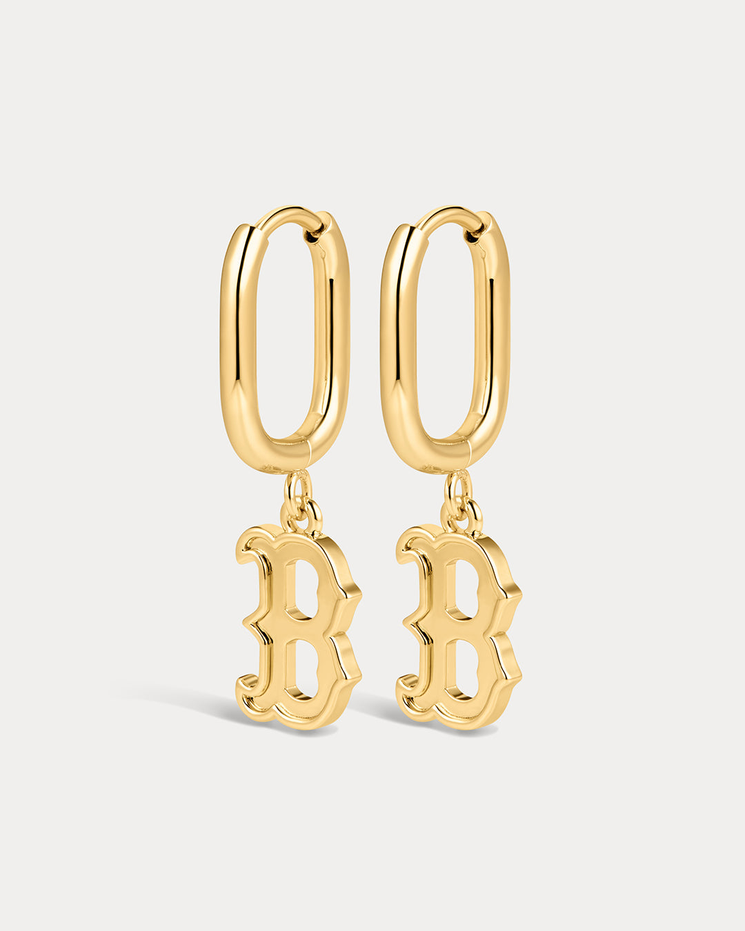 The MLB Logo Charm Oval Hoop Earrings- Gold