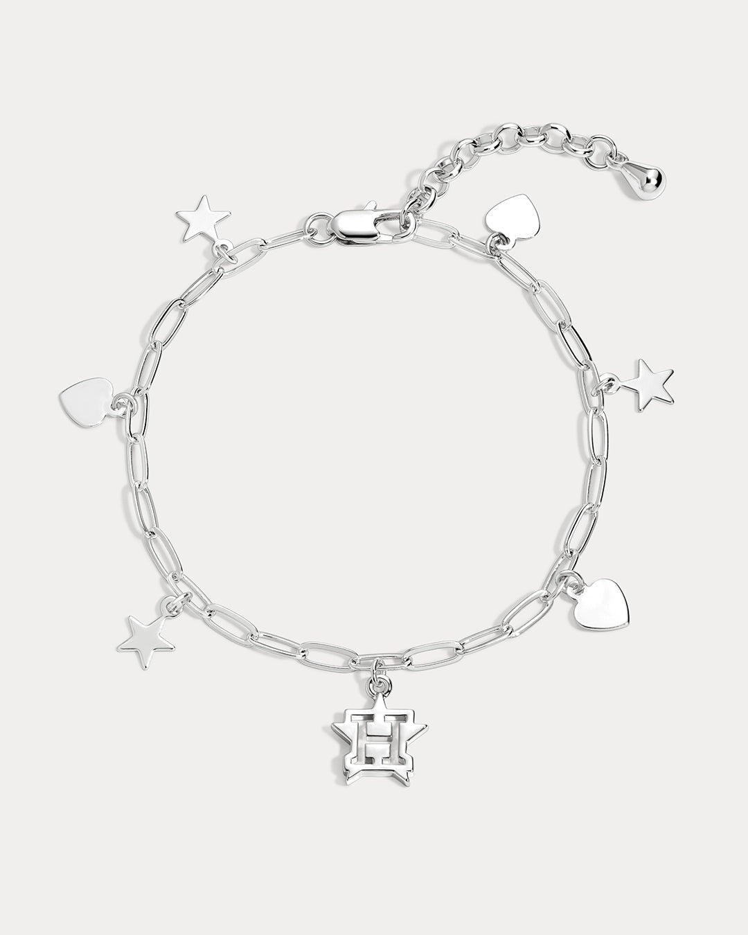 The MLB Star + Hearts Logo Charm Bracelet- Silver