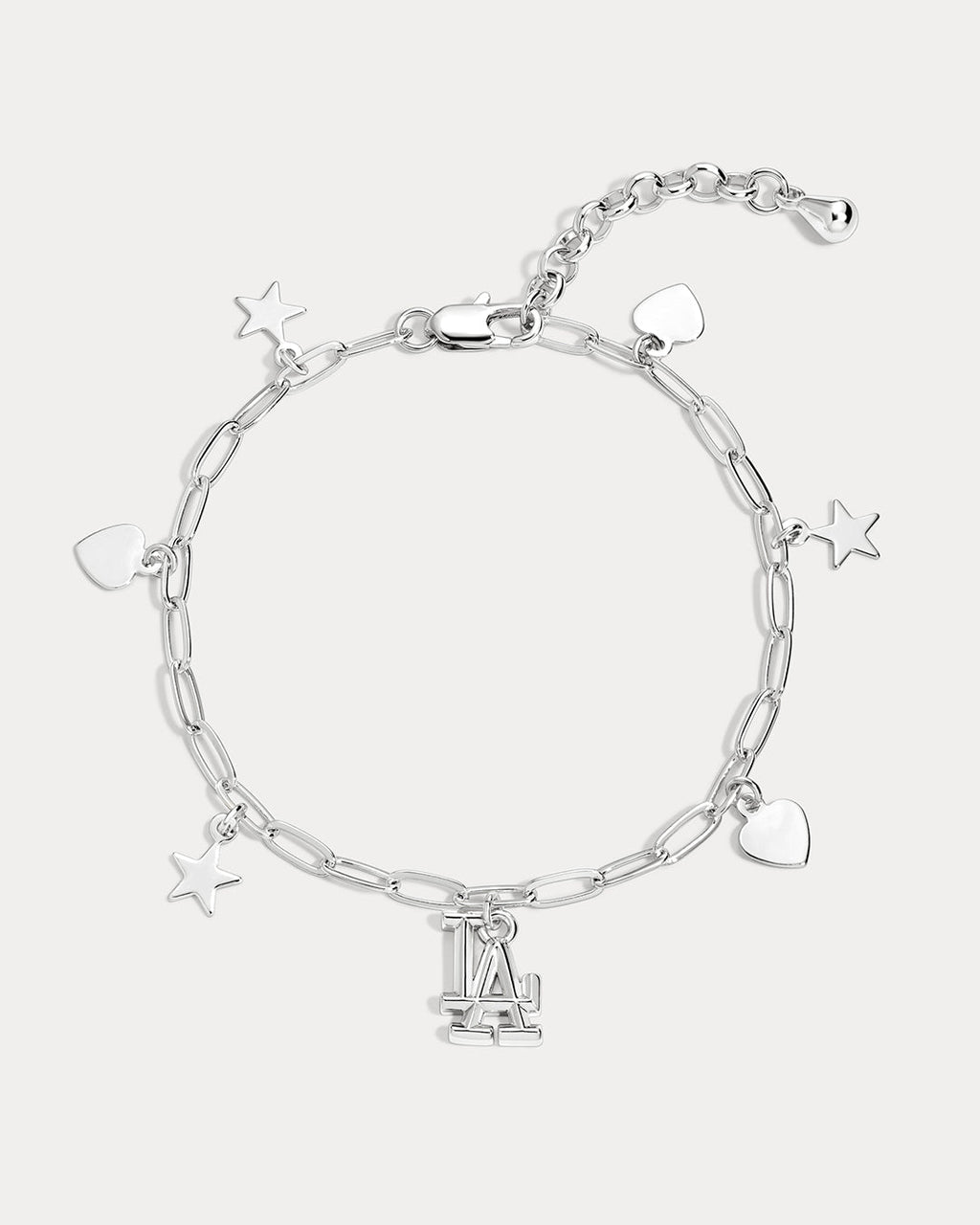 The MLB Star + Hearts Logo Charm Bracelet- Silver