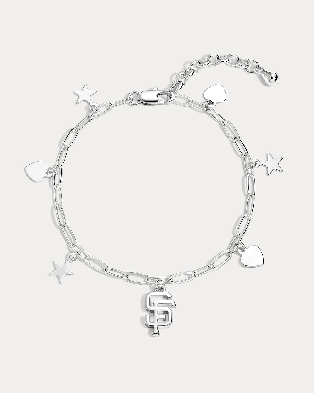 The MLB Star + Hearts Logo Charm Bracelet- Silver
