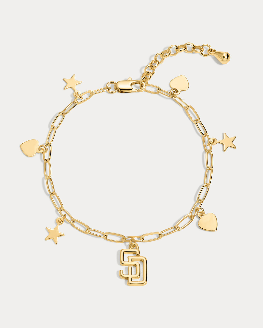 The MLB Star + Hearts Logo Charm Bracelet- Gold