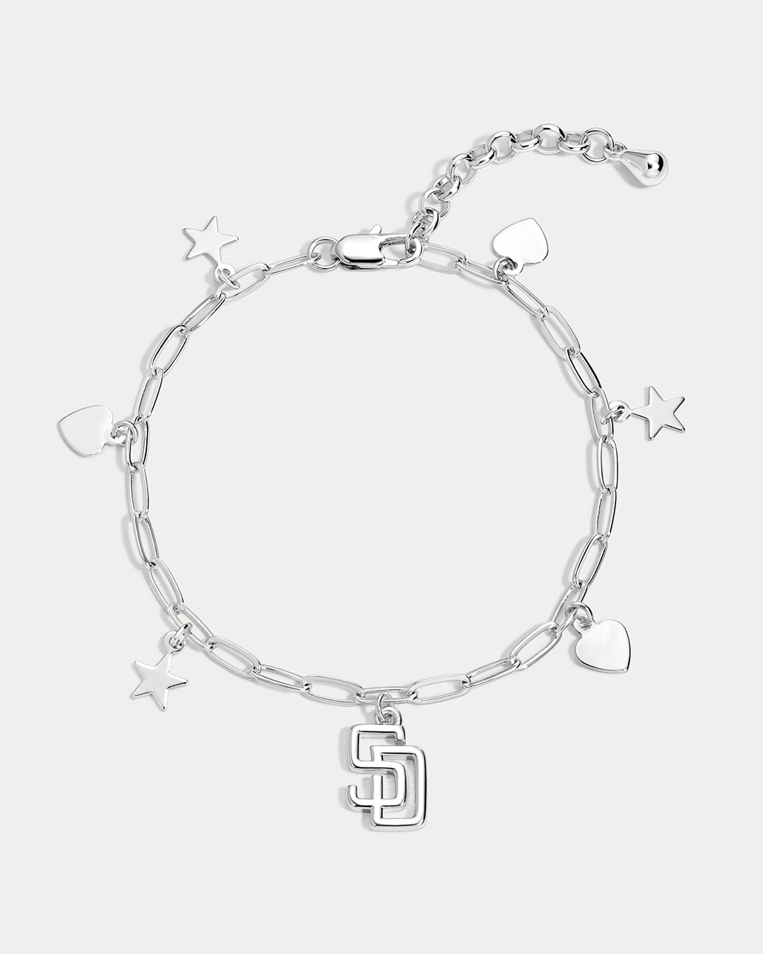 The MLB Star + Hearts Logo Charm Bracelet- Silver