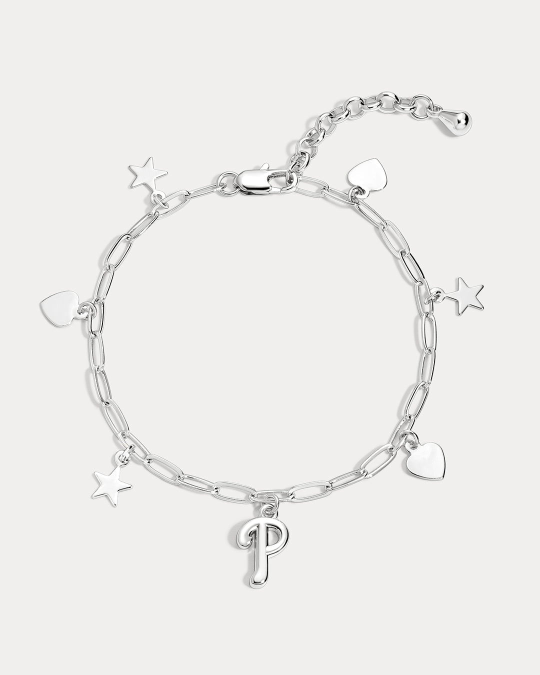 The MLB Star + Hearts Logo Charm Bracelet- Silver
