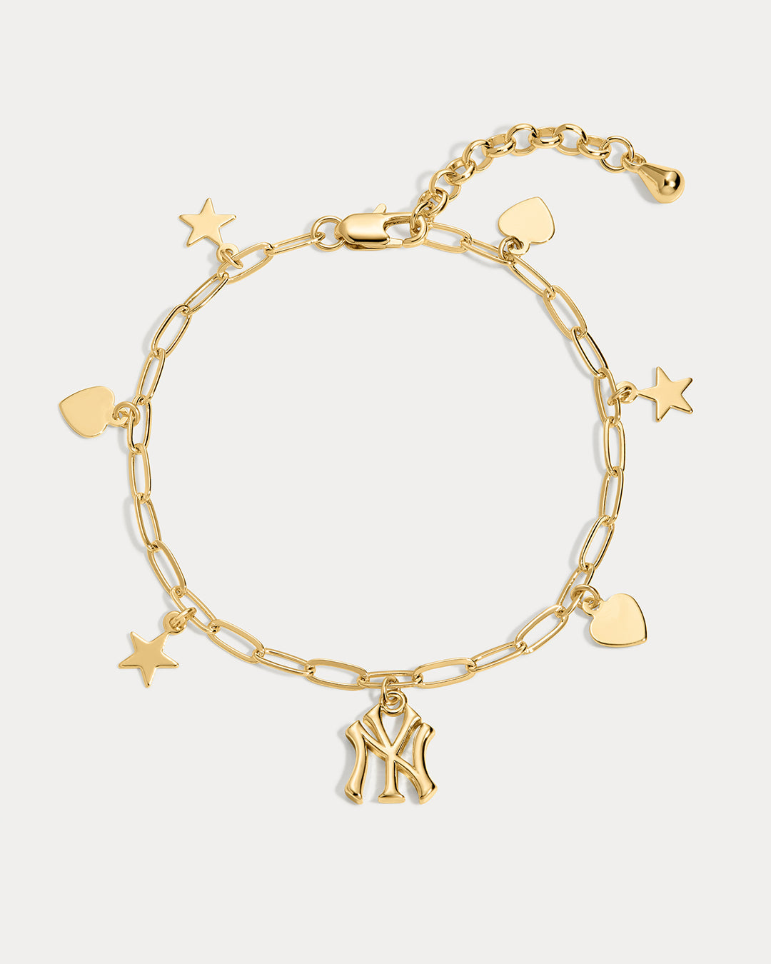 The MLB Star + Hearts Logo Charm Bracelet- Gold