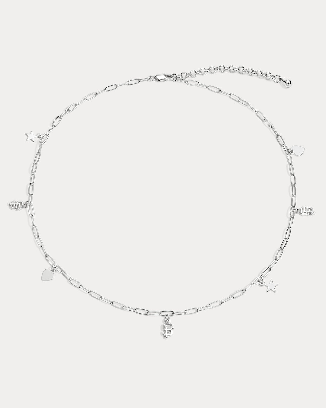 The MLB Star + Hearts Logo Charm Necklace- Silver
