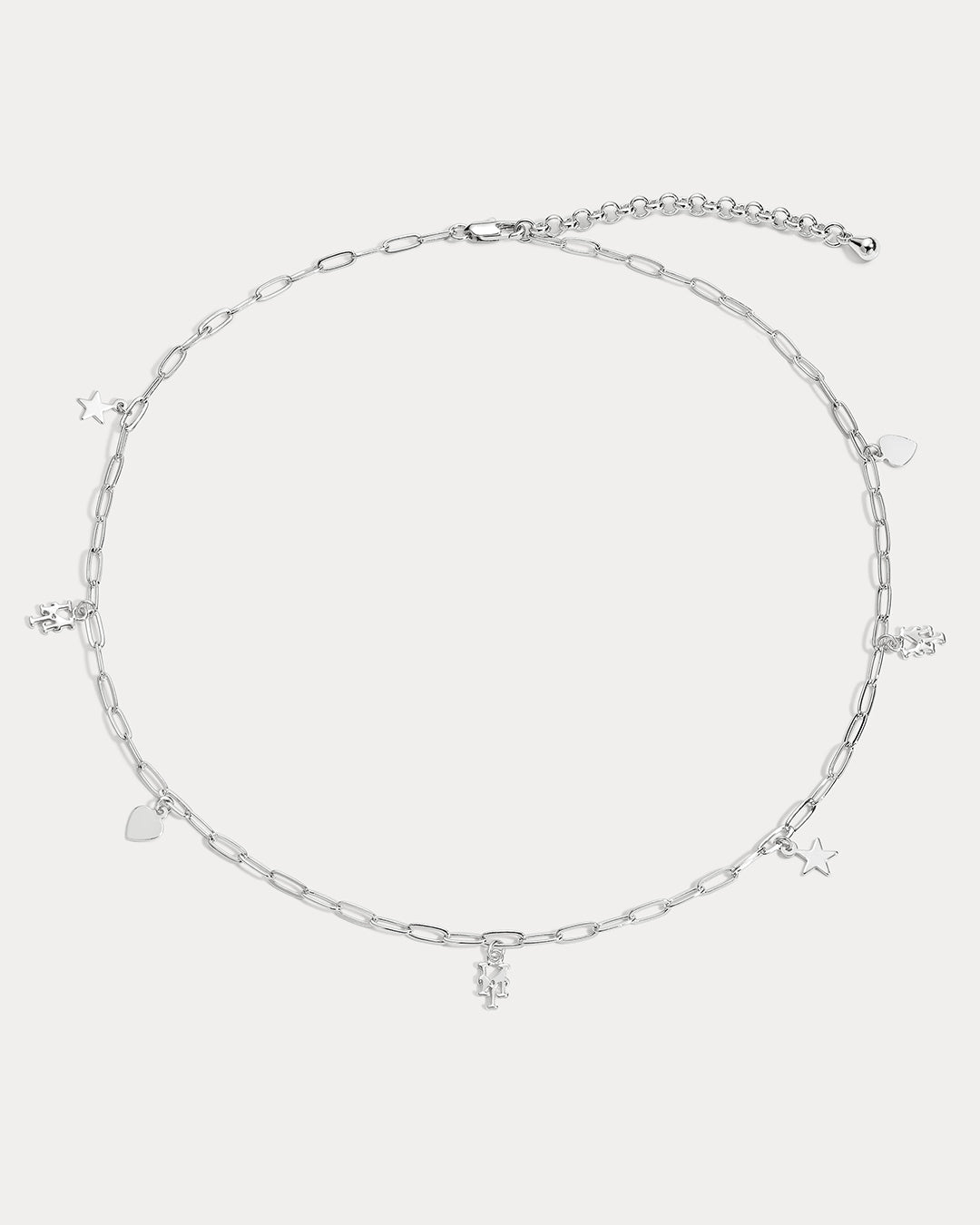 The MLB Star + Hearts Logo Charm Necklace- Silver